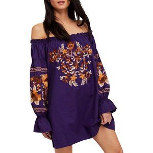 Free People Fleur Du Jour Purple Shift Dress Purple Sz XS Embroidered Off Should